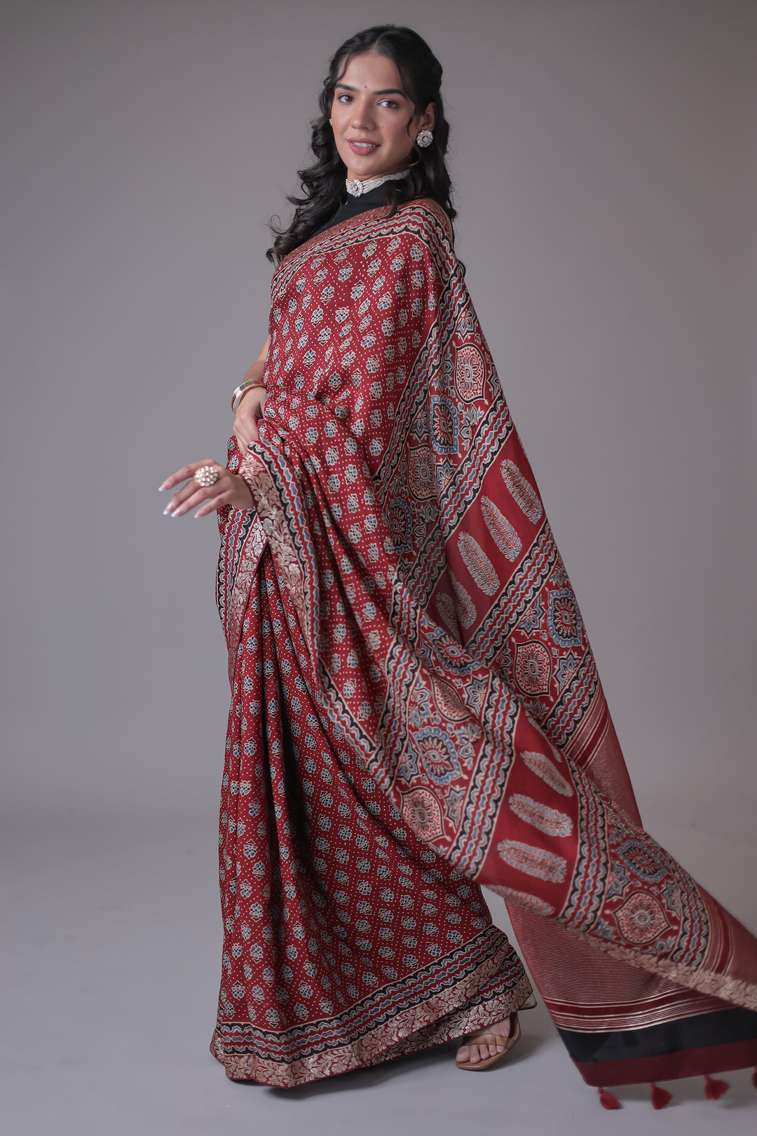 Printed Silk Saree with Embroidered Border