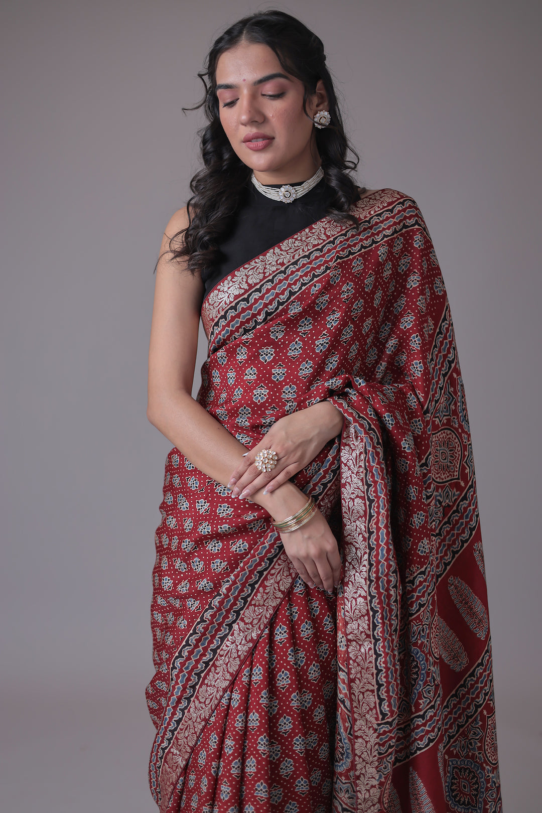 Printed Silk Saree with Embroidered Border