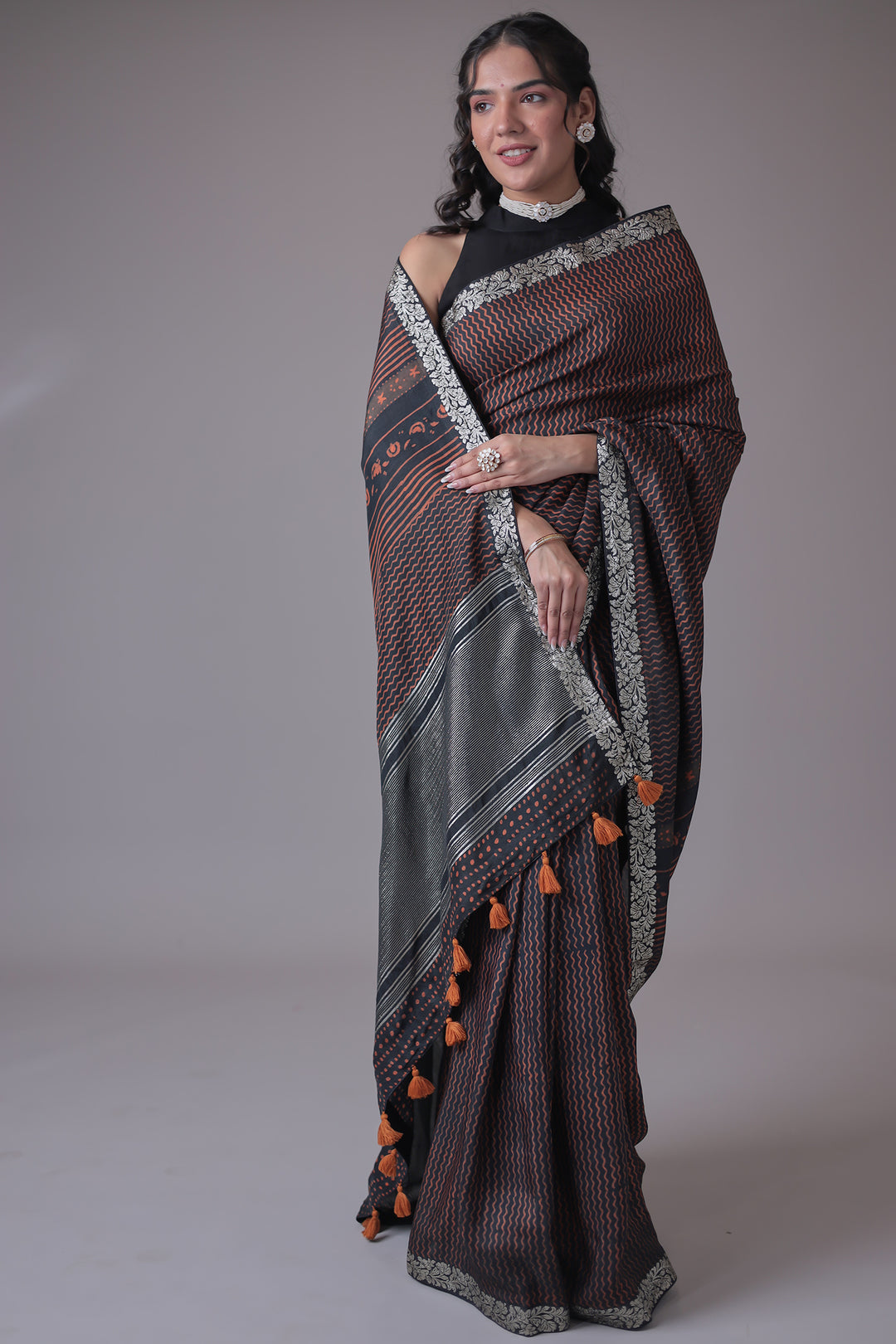 Printed Silk Saree with Embroidered Border