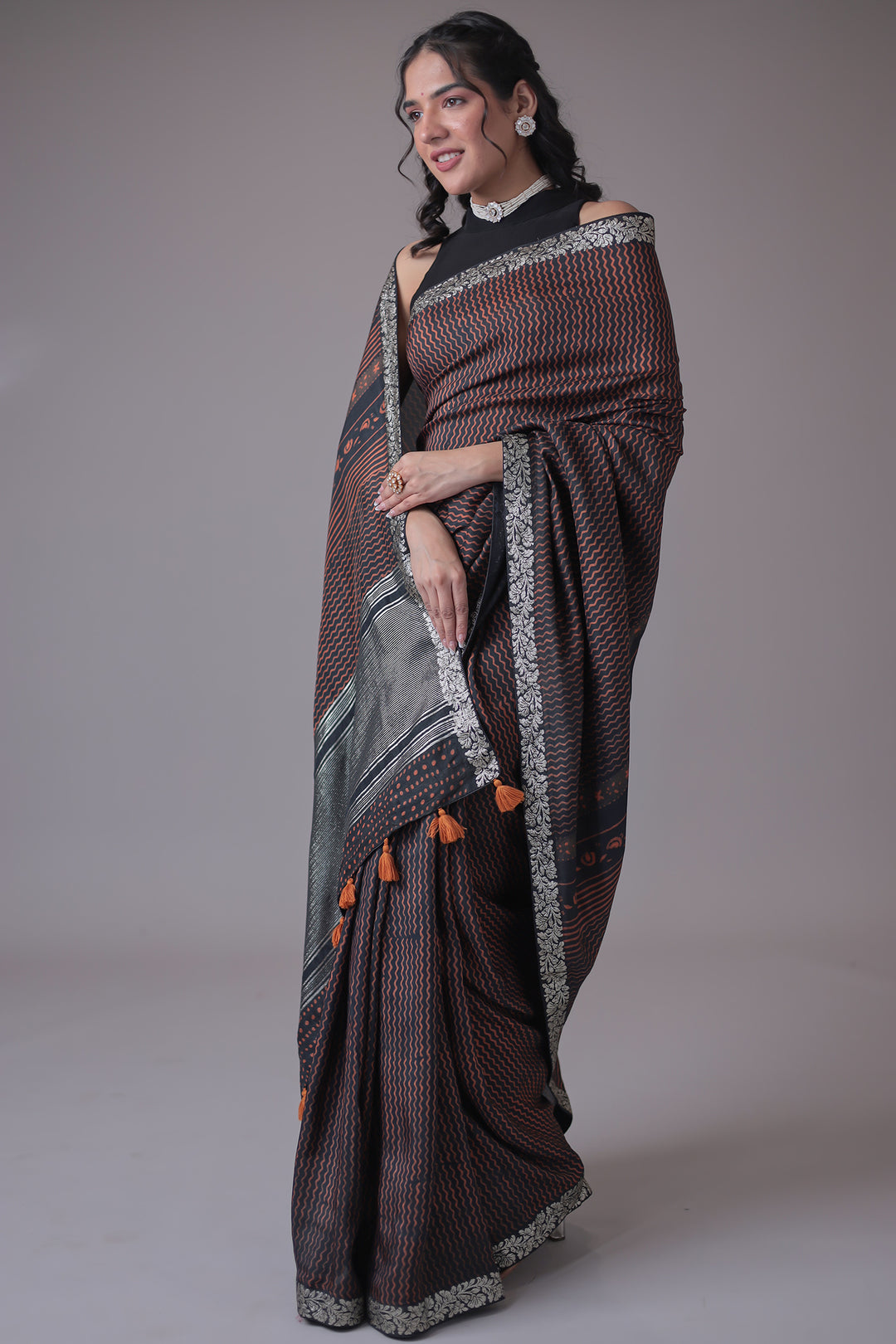 Printed Silk Saree with Embroidered Border