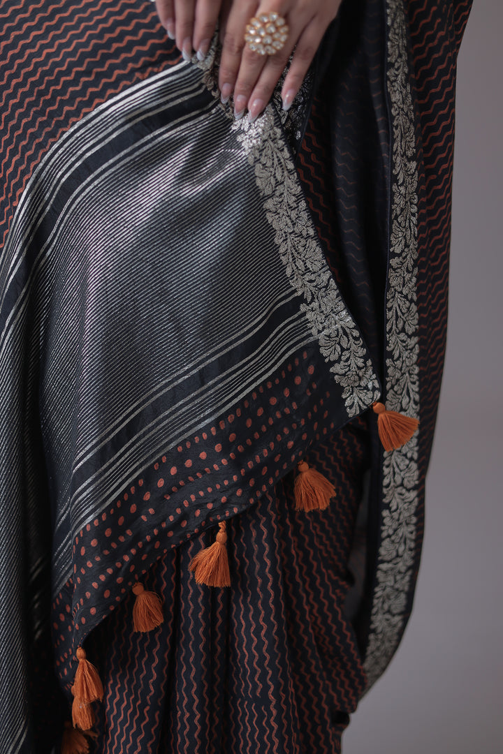 Printed Silk Saree with Embroidered Border