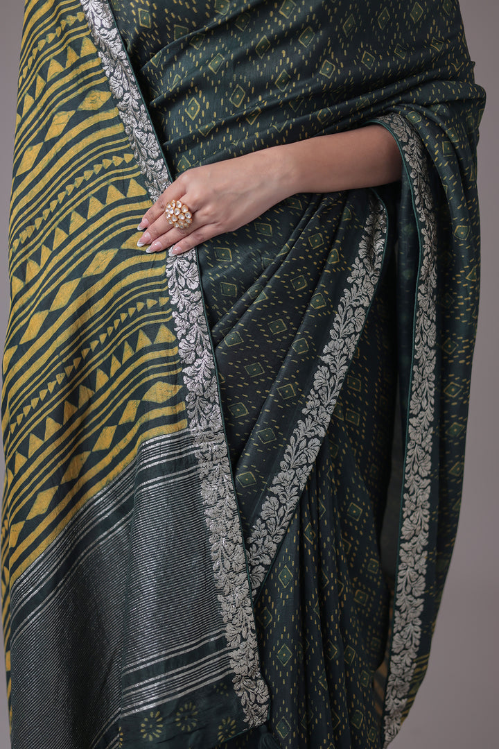 Printed Silk Saree with Embroidered Border