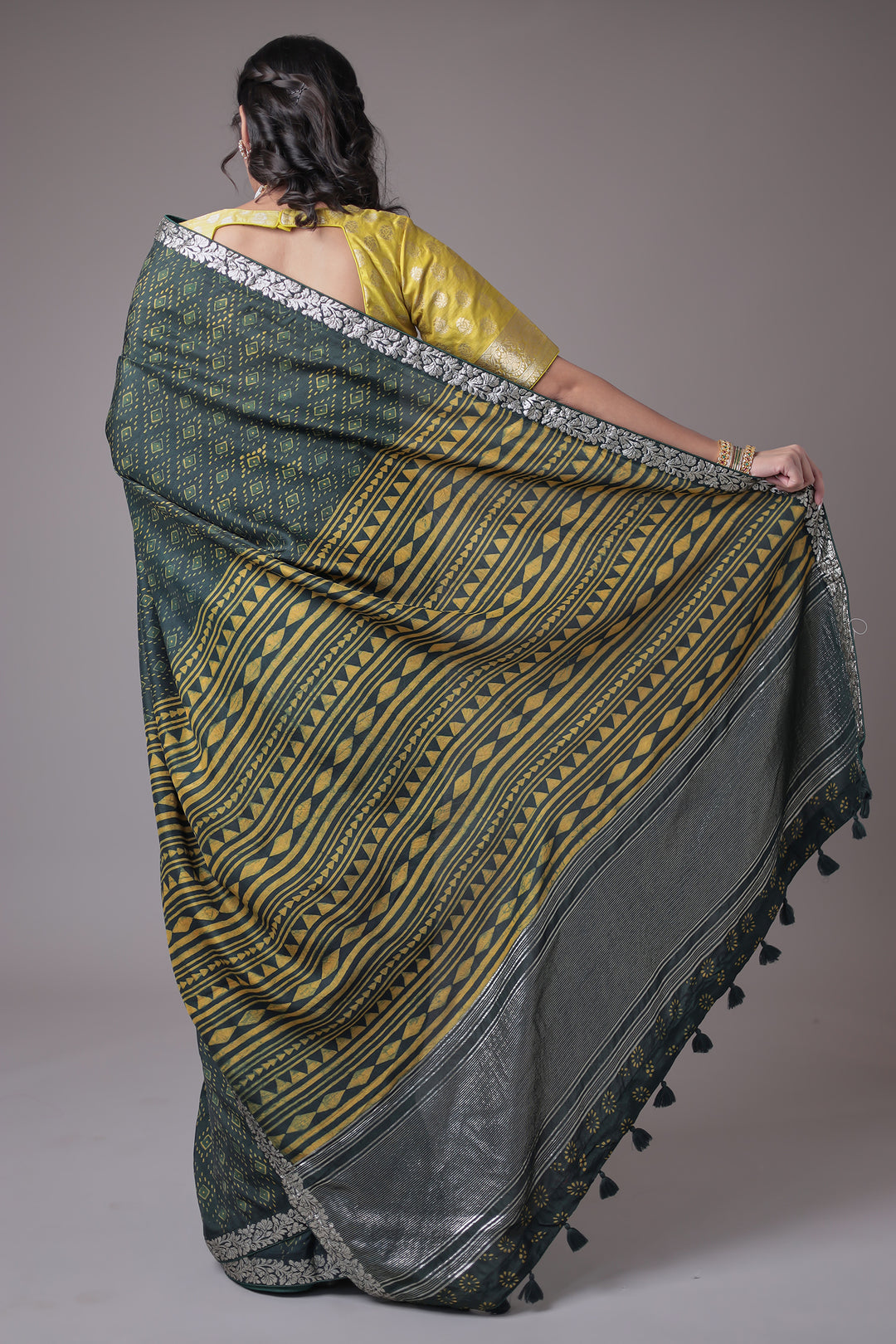 Printed Silk Saree with Embroidered Border