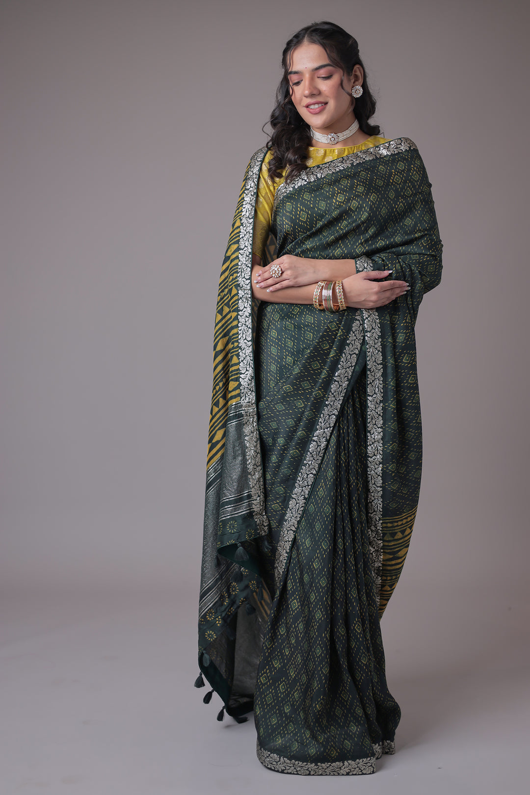 Printed Silk Saree with Embroidered Border