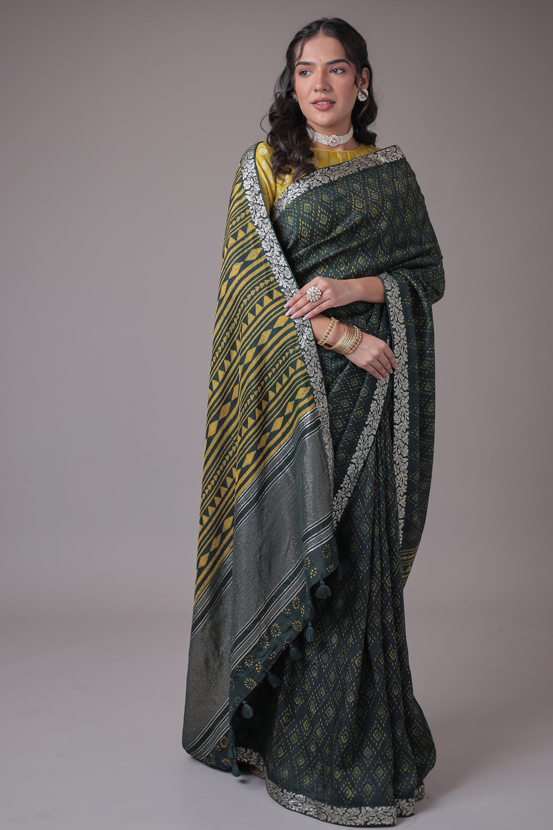 Printed Silk Saree with Embroidered Border