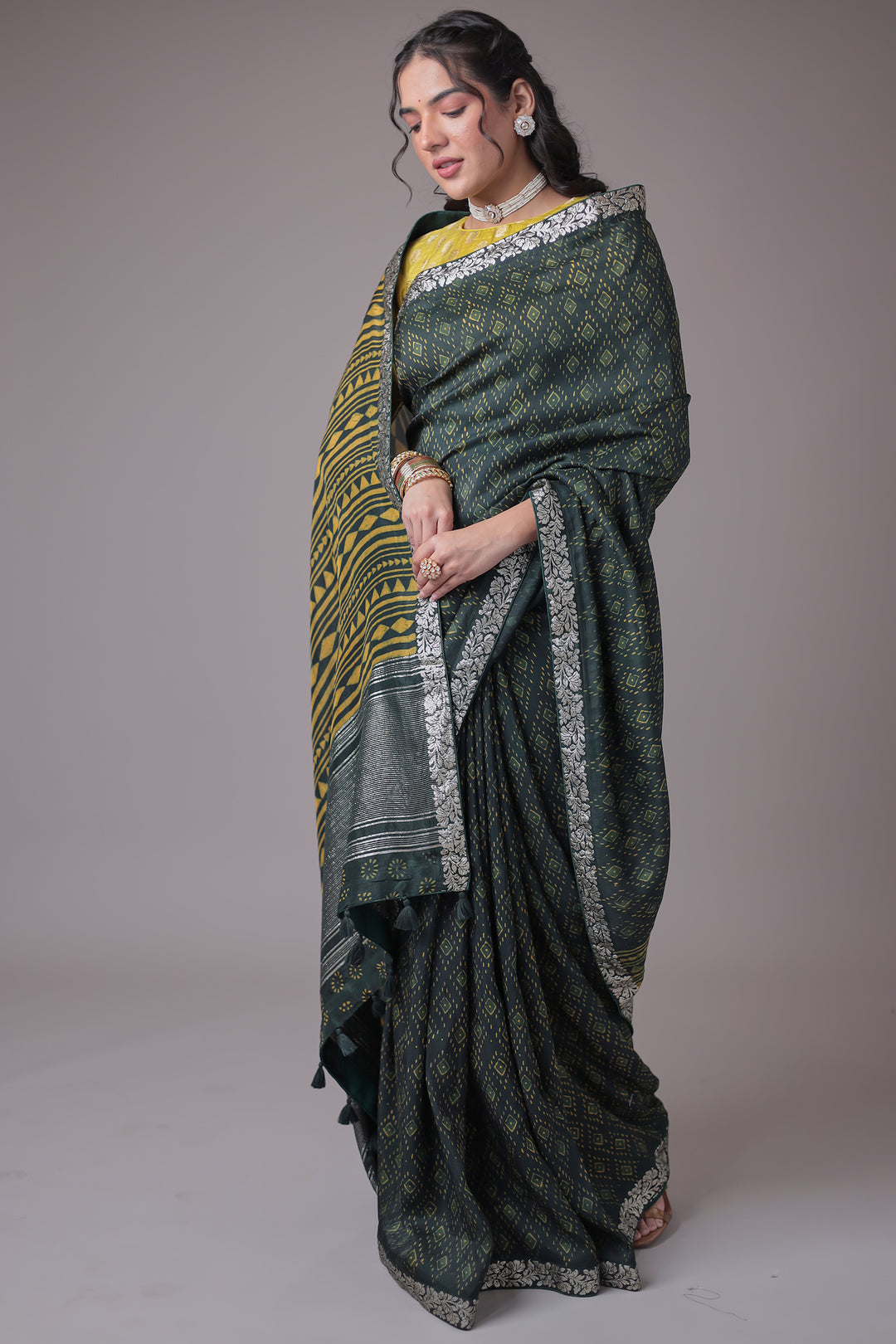 Printed Silk Saree with Embroidered Border