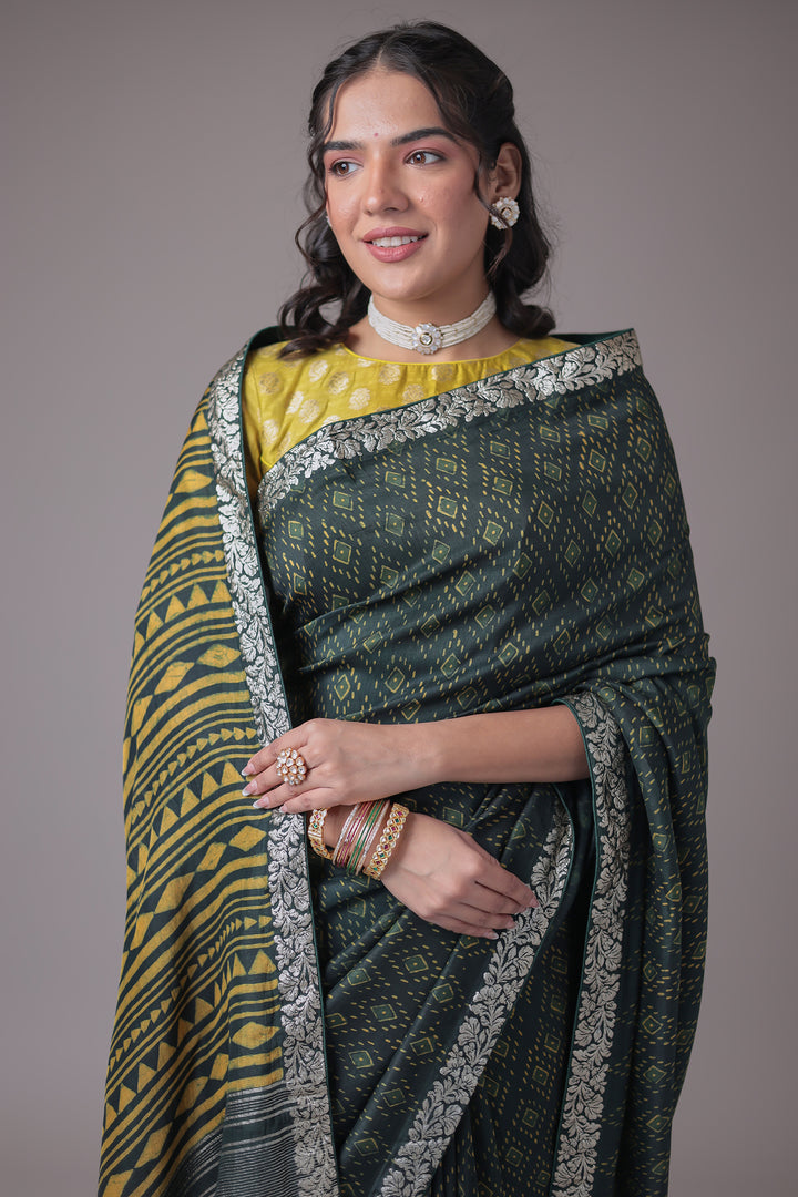 Printed Silk Saree with Embroidered Border