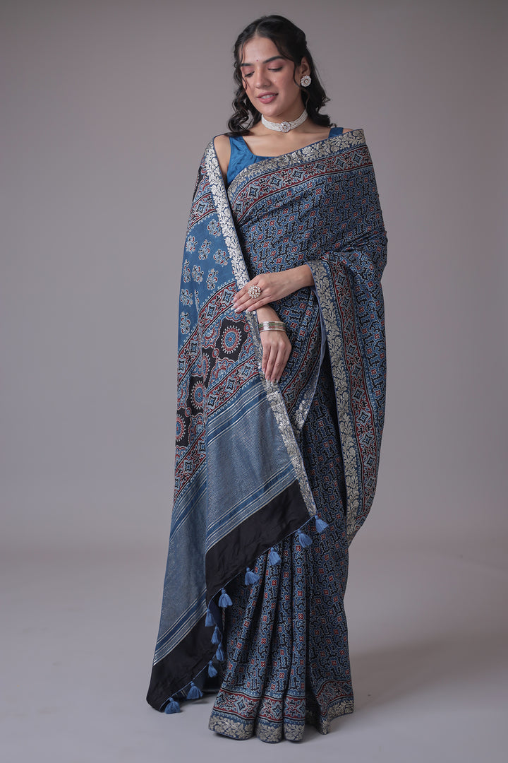 Printed Silk Saree with Embroidered Border