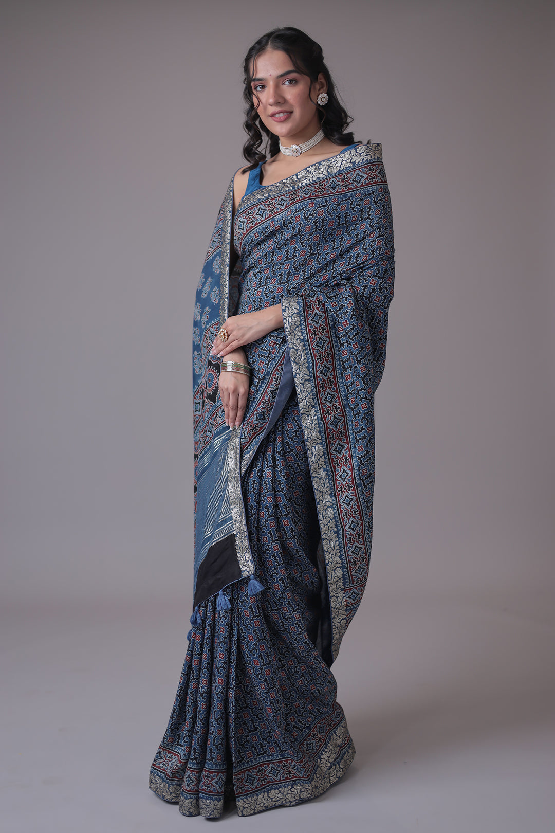 Printed Silk Saree with Embroidered Border