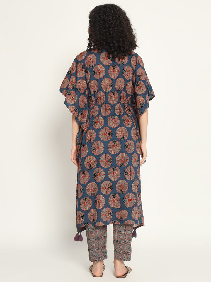 Printed Cotton Kaftan Set with Mirror work