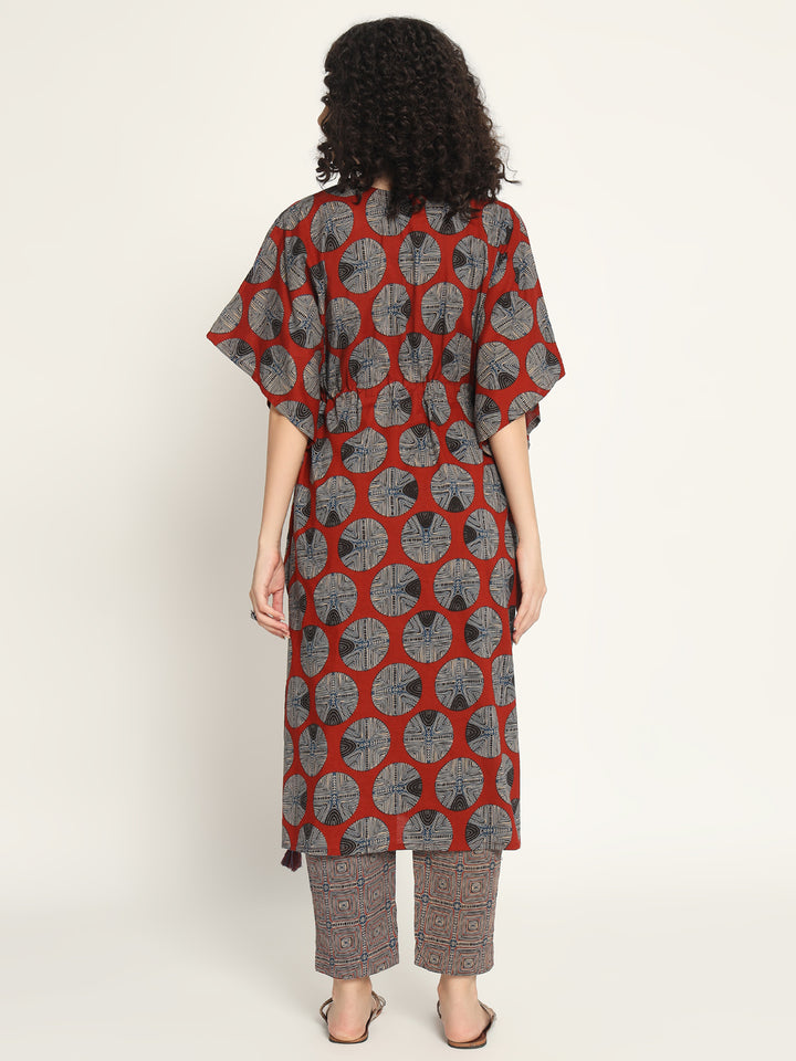 Printed Cotton Kaftan Set with Mirror work