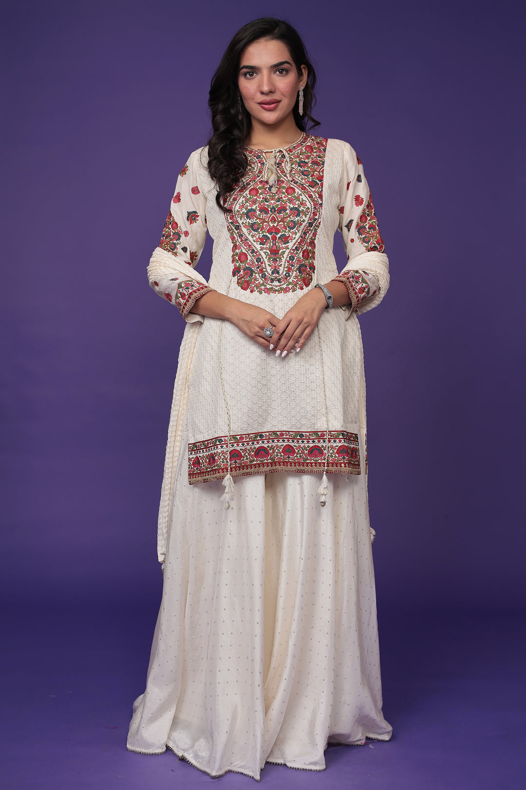 Silk Sharara Suit with Thread work