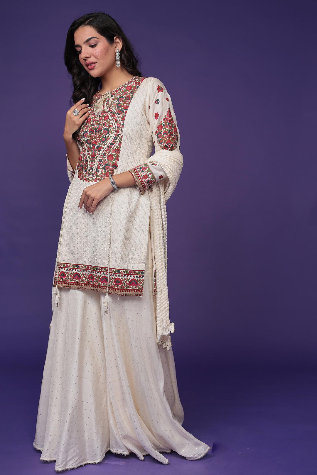 Silk Sharara Suit with Thread work