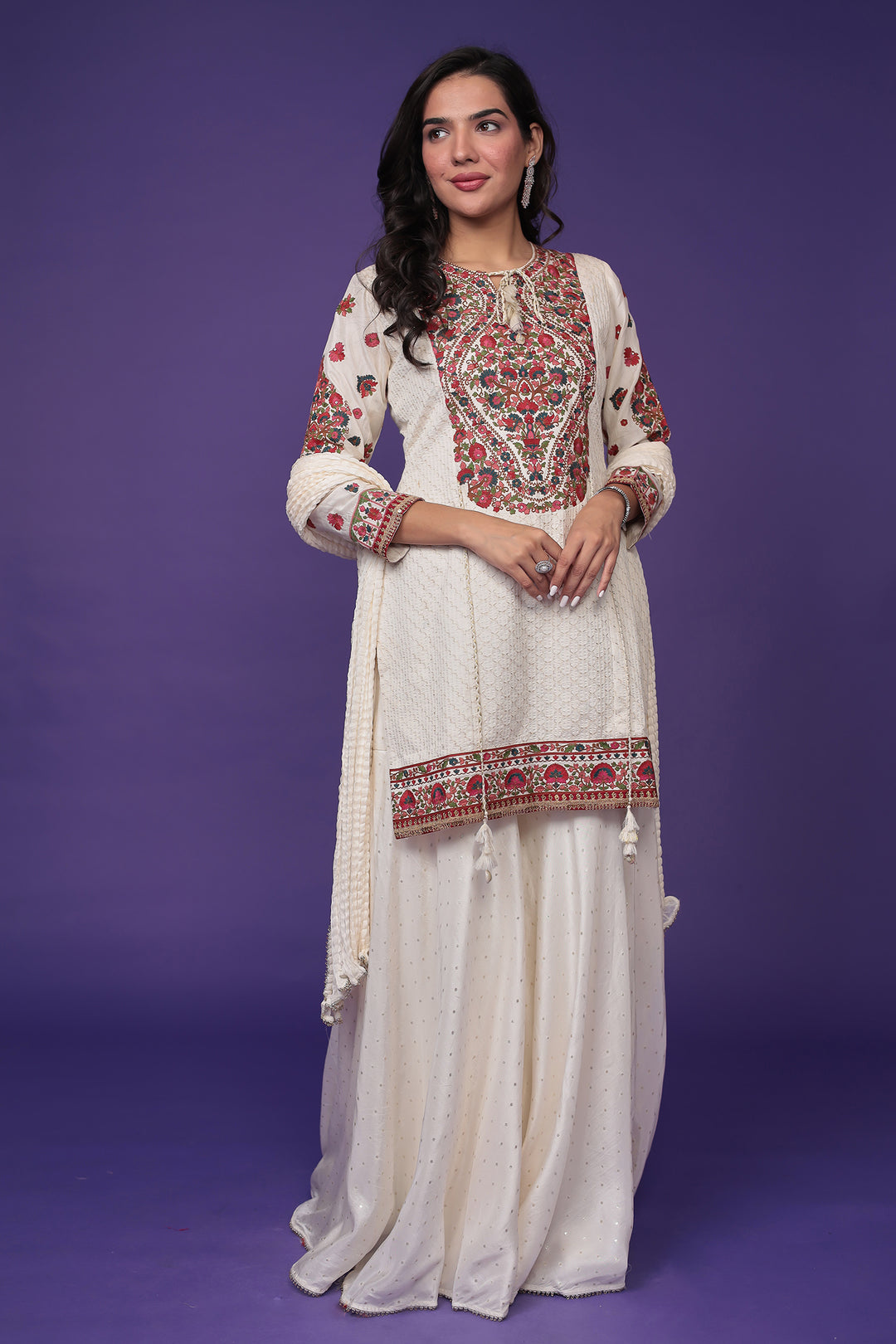 Silk Sharara Suit with Thread work