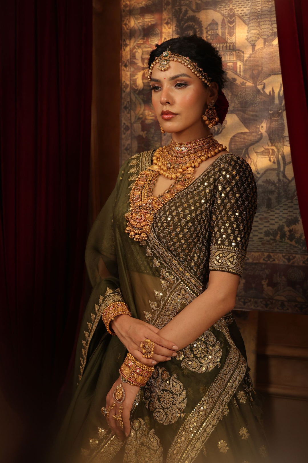 Silk Lehenga Embroidered with Aari and Thread work