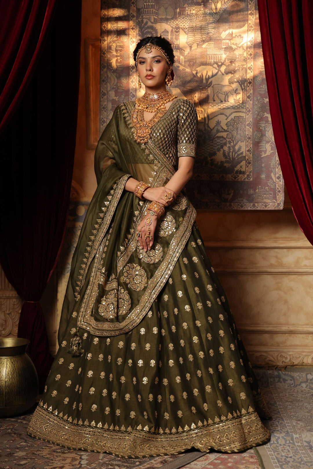 Silk Lehenga Embroidered with Aari and Thread work