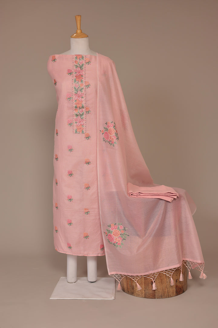 Kota Doria Unstitched Suit with Thread work