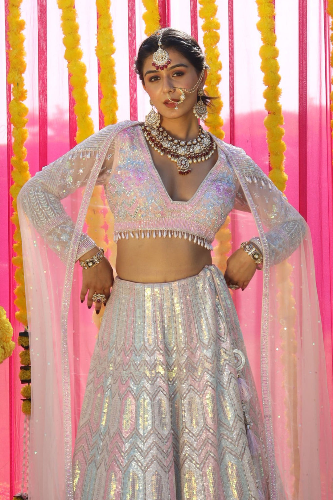 Embellished Net Lehenga with Sequins work