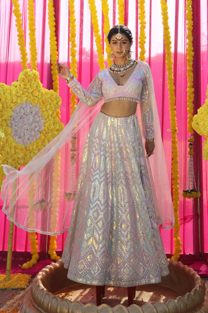 Embellished Net Lehenga with Sequins work