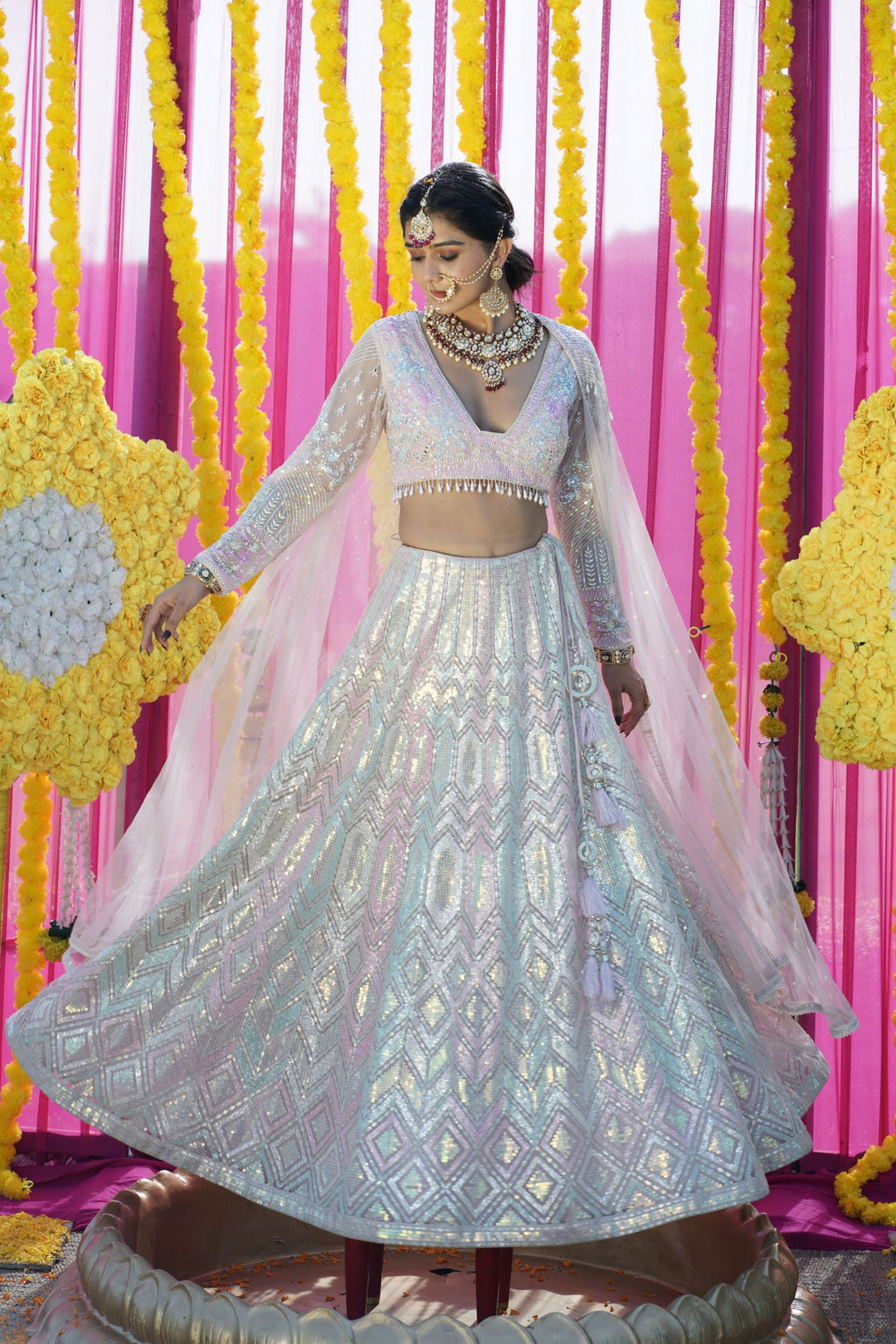 Embellished Net Lehenga with Sequins work