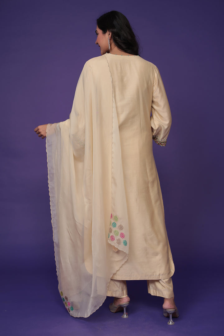 Embroidered Silk Suit with Sequins work