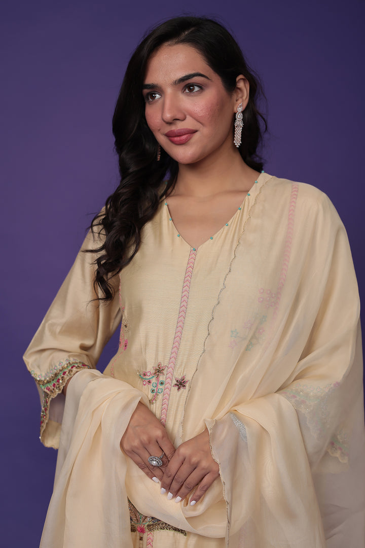 Embroidered Silk Suit with Sequins work