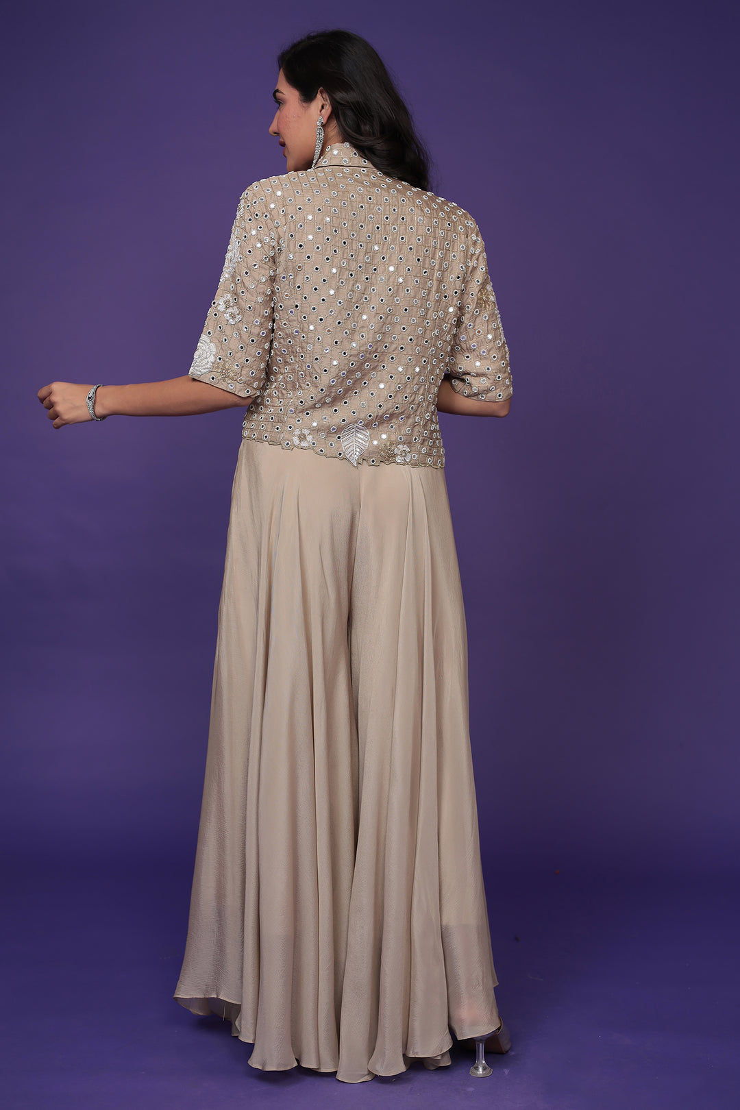 Silk Indowestern Embellished with Mirror and Thread work