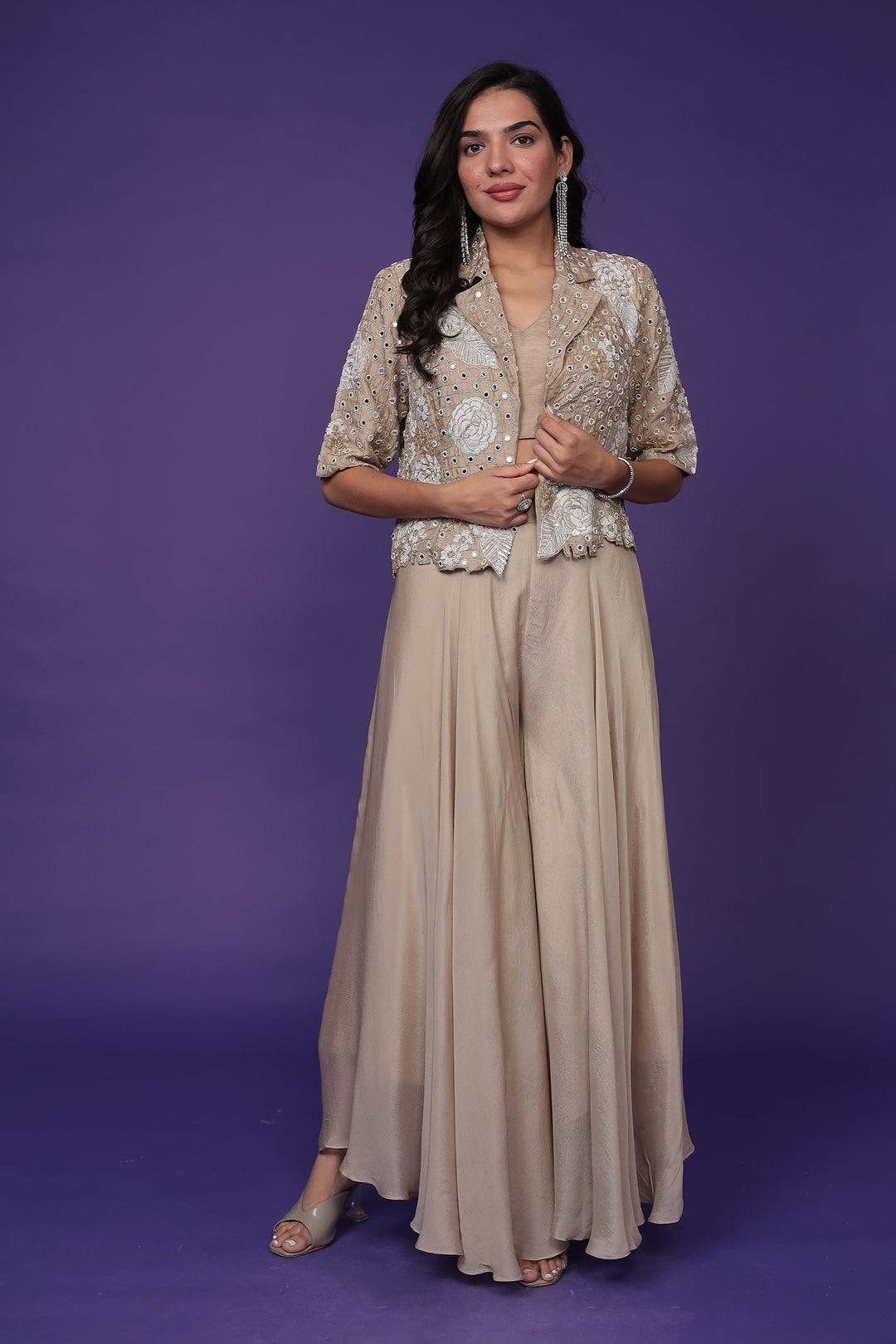 Silk Indowestern Embellished with Mirror and Thread work