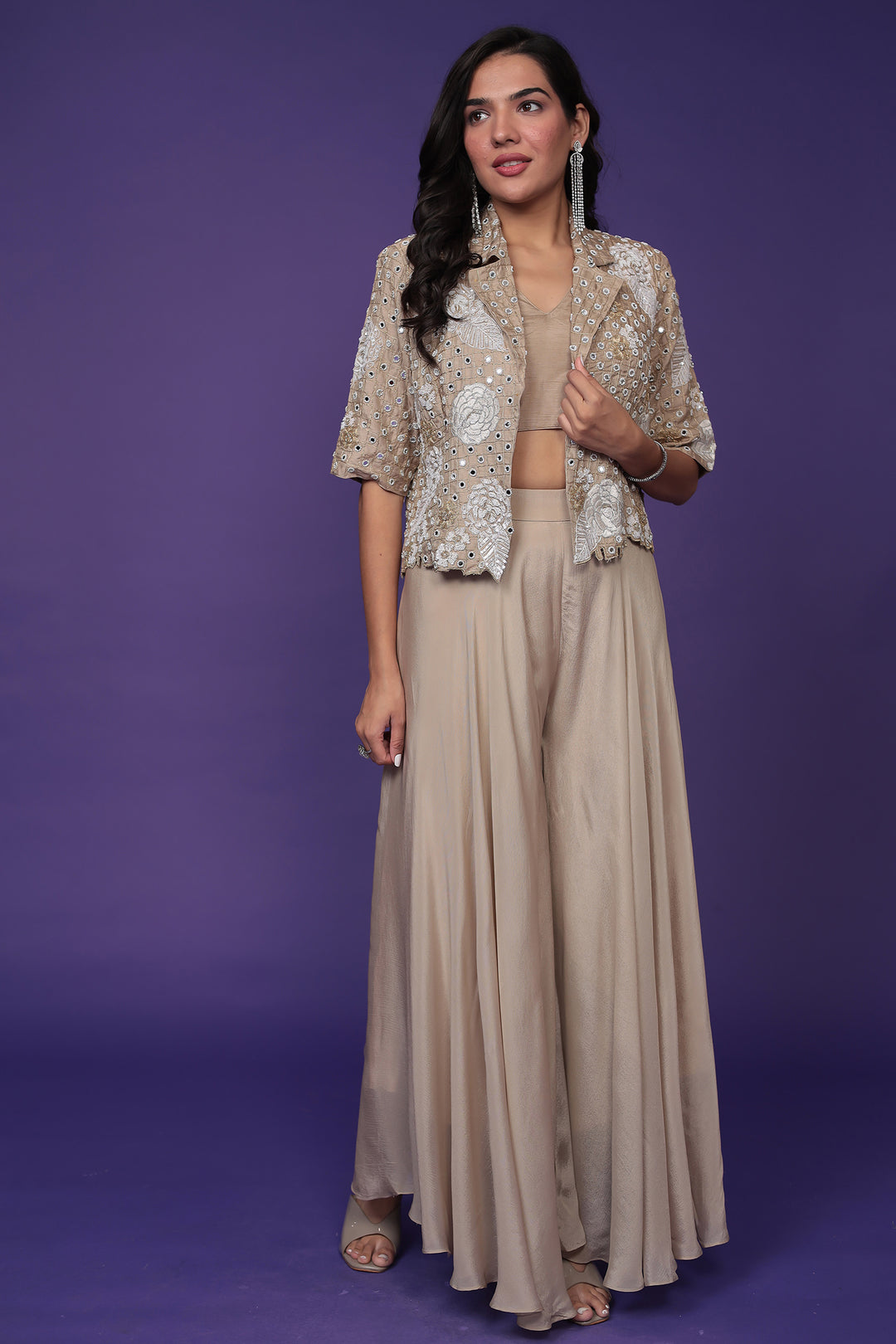 Silk Indowestern Embellished with Mirror and Thread work