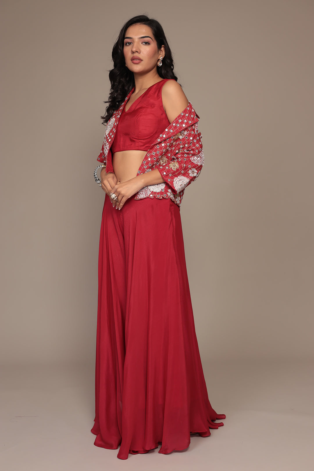 Silk Indowestern Embellished with Mirror and Thread work