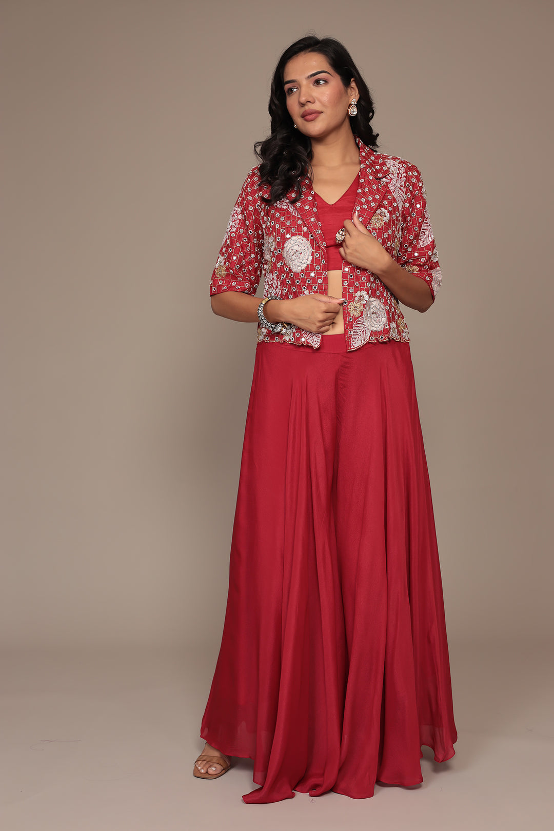 Silk Indowestern Embellished with Mirror and Thread work