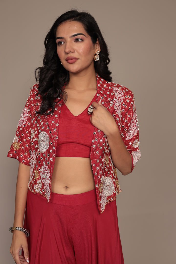 Silk Indowestern Embellished with Mirror and Thread work