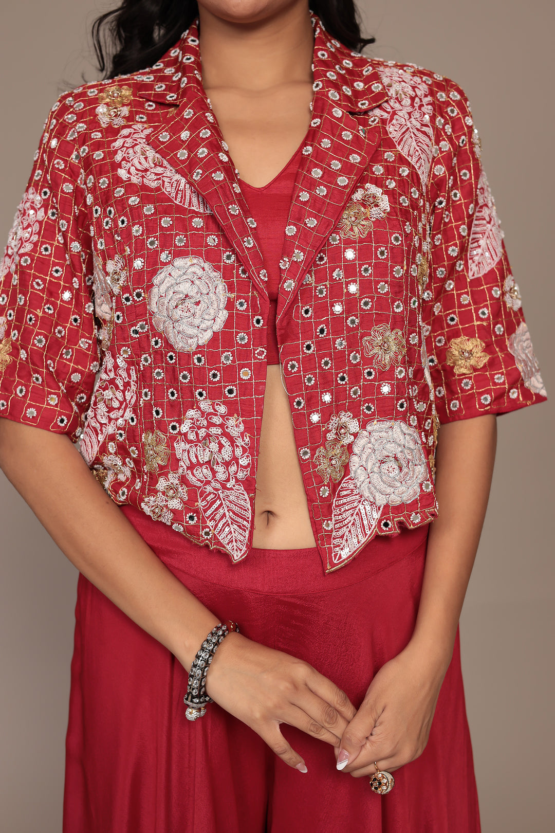 Silk Indowestern Embellished with Mirror and Thread work