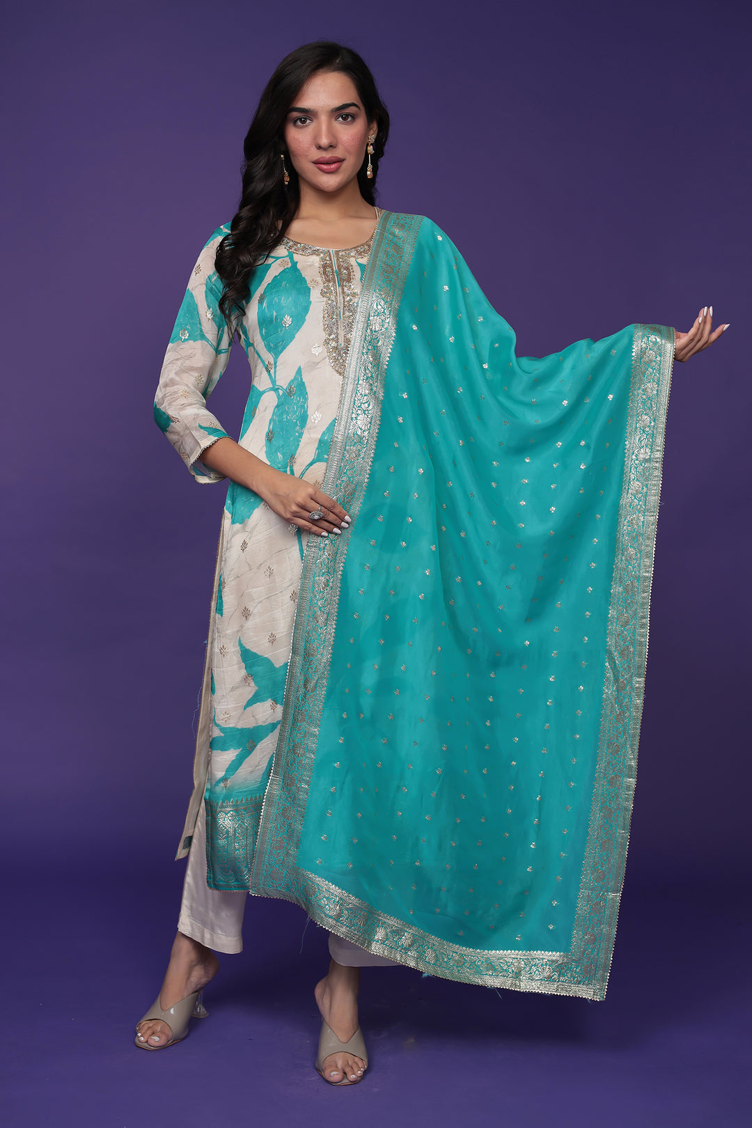 Banarasi Printed Organza Suit with Embellished work