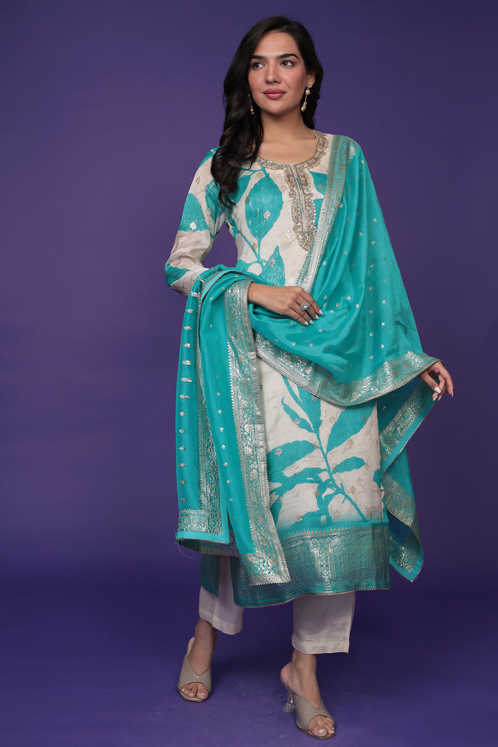 Banarasi Printed Organza Suit with Embellished work