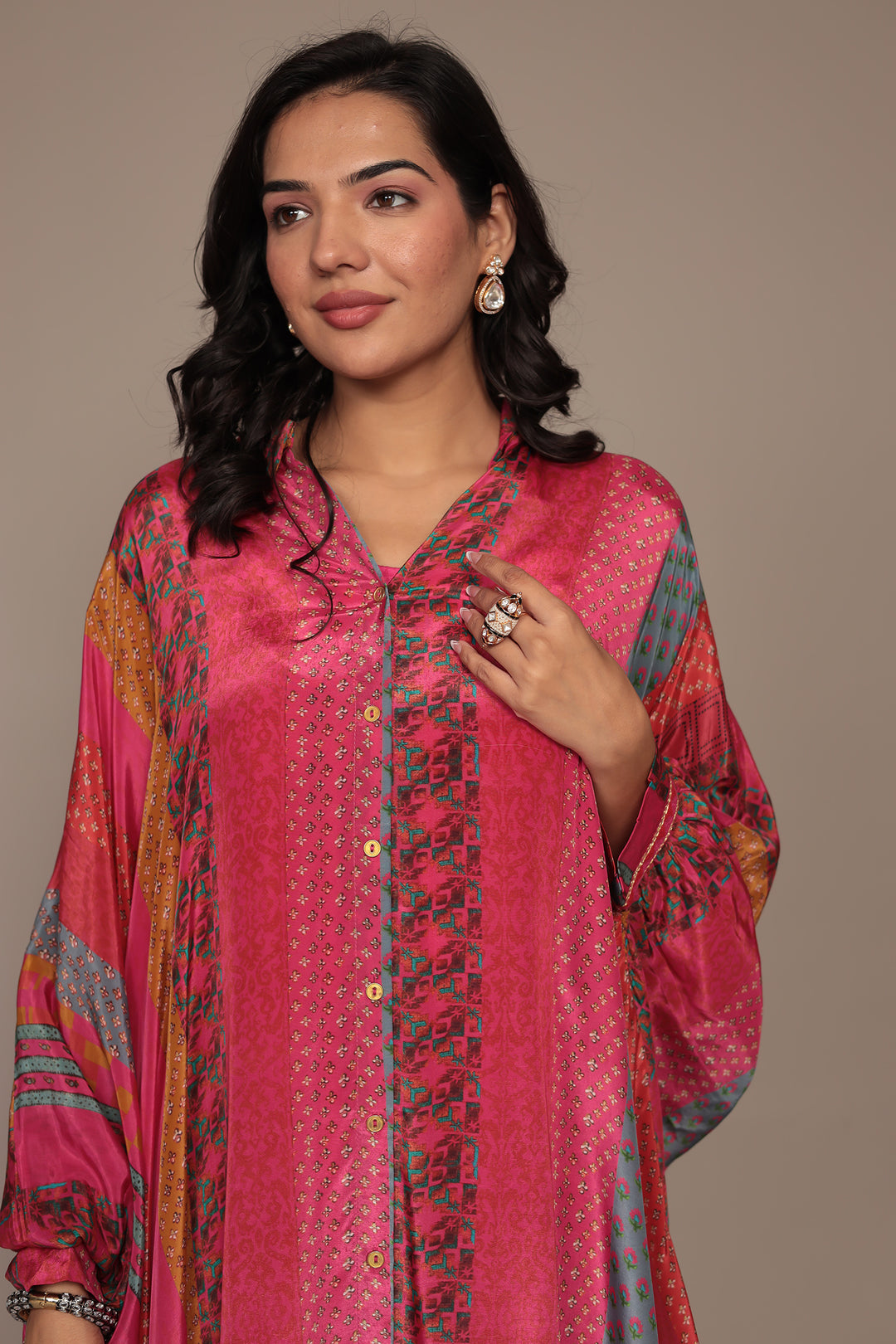 Printed Chinon Kaftan Set with Embellished work