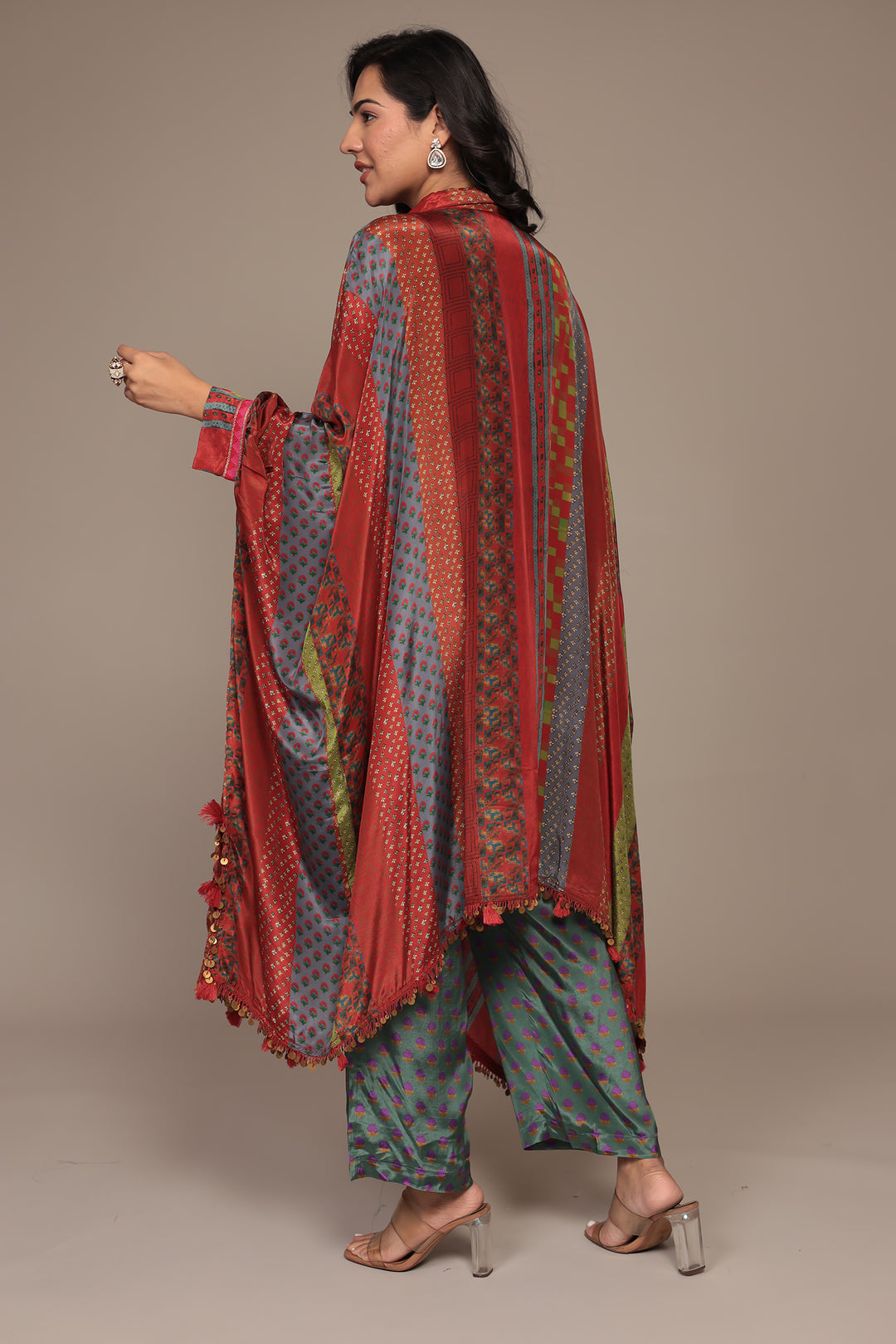 Printed Chinon Kaftan Set with Embellished work