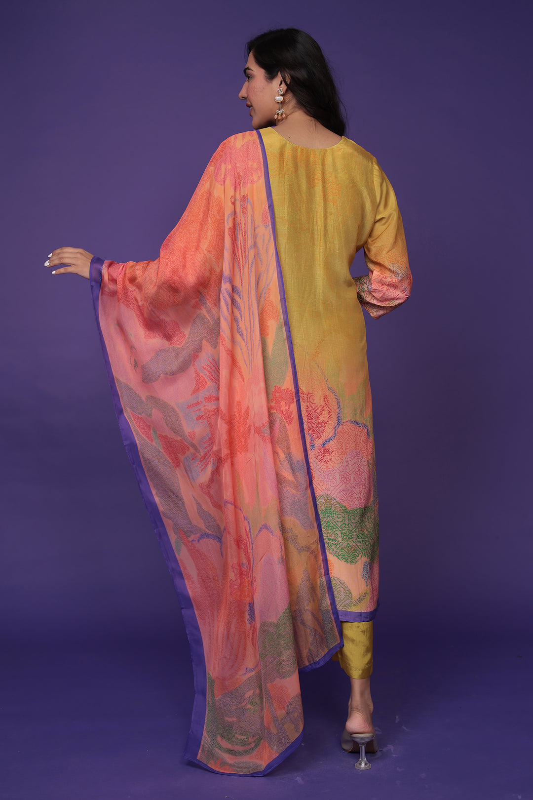 Printed Silk Kurta Set Stitched