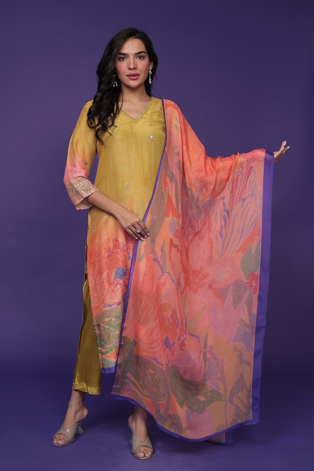 Printed Silk Kurta Set Stitched