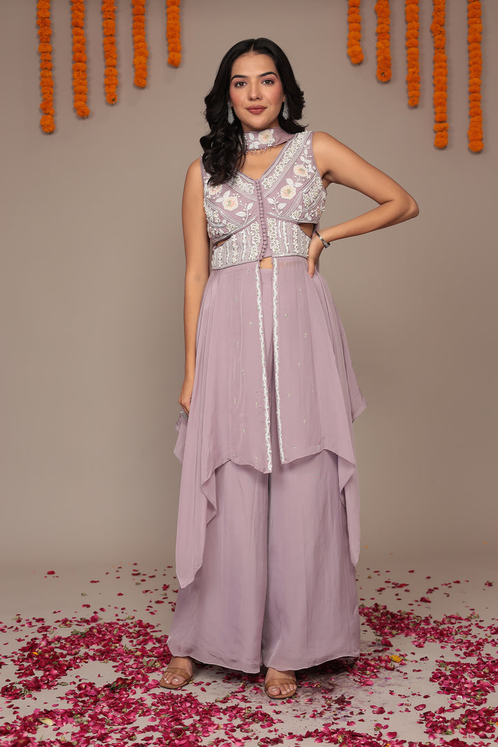 Georgette Indowestern Suit with Pearl and Embellished work