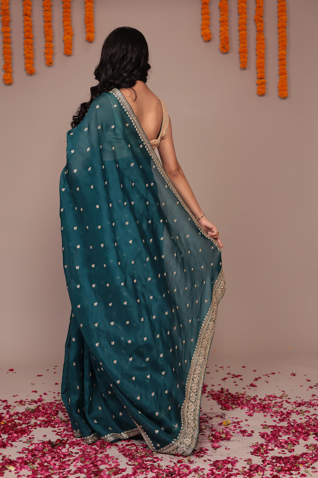 Organza Saree Embroidered with Aari and Zardozi work