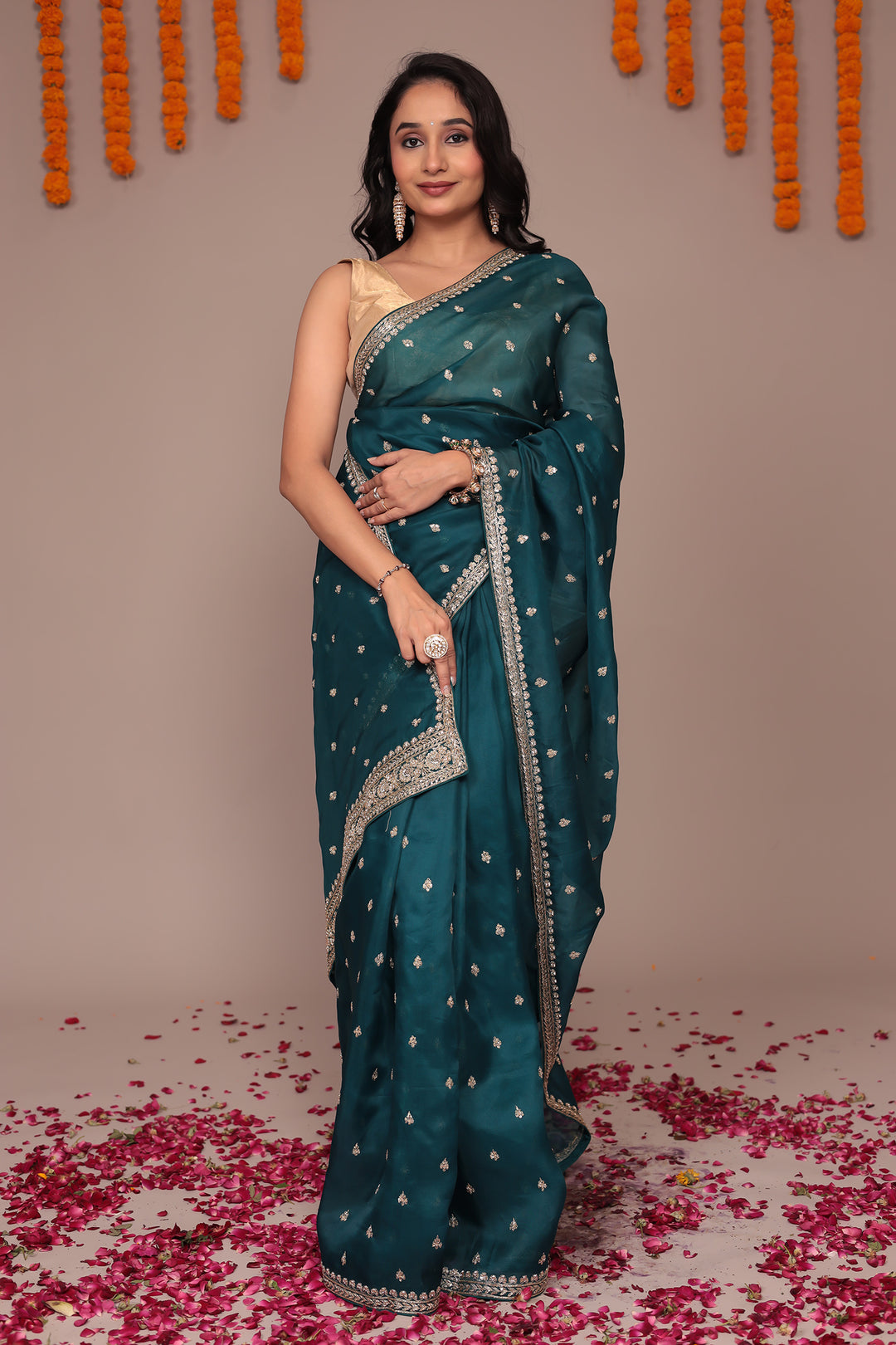 Organza Saree Embroidered with Aari and Zardozi work