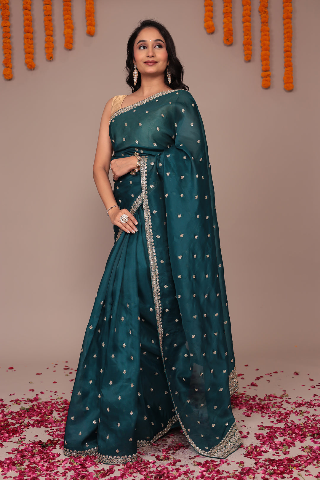 Organza Saree Embroidered with Aari and Zardozi work