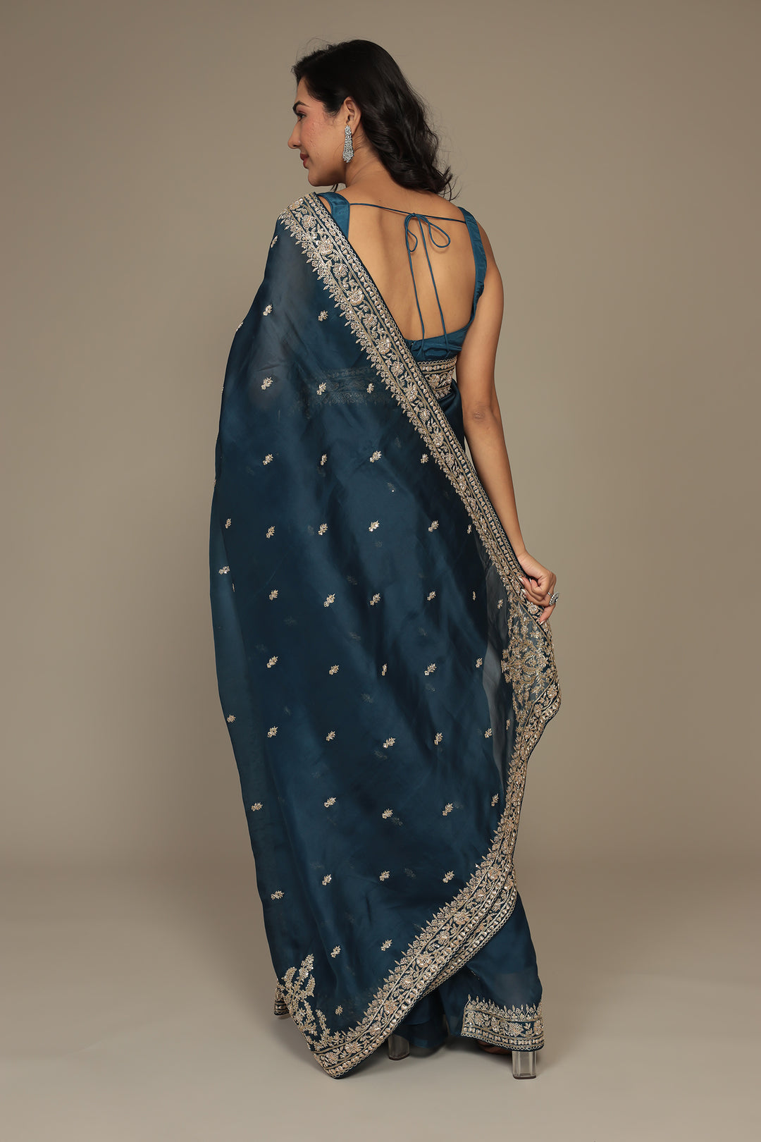 Organza Saree Embellished with Aari and Zardozi work