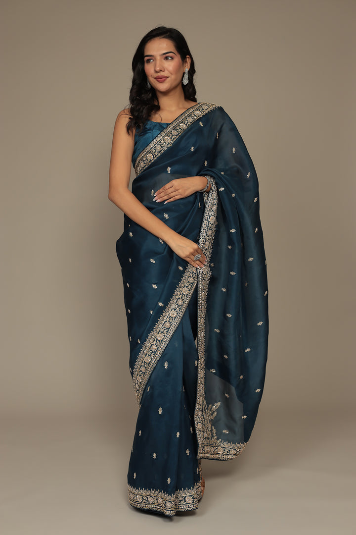 Organza Saree Embellished with Aari and Zardozi work