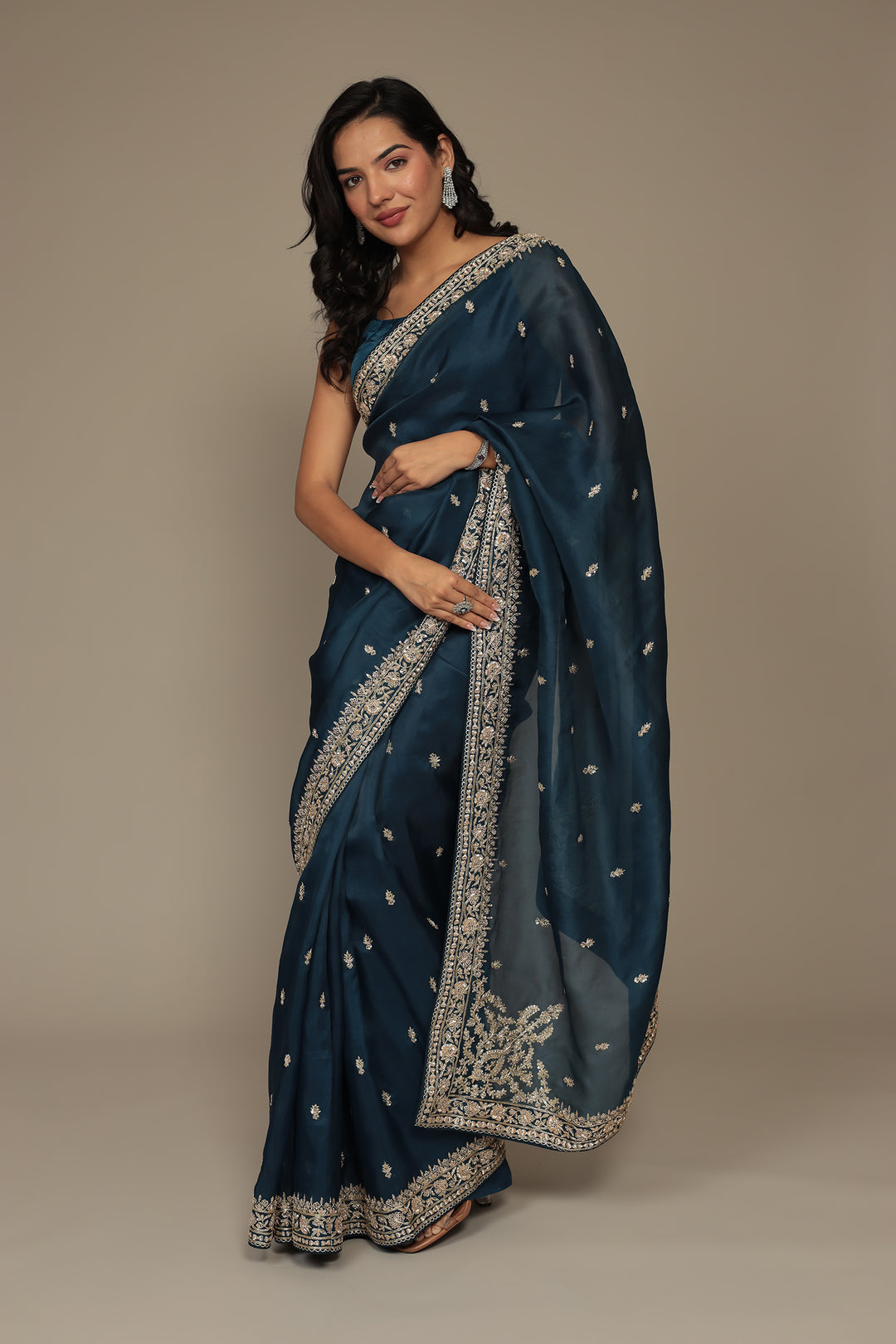 Organza Saree Embellished with Aari and Zardozi work