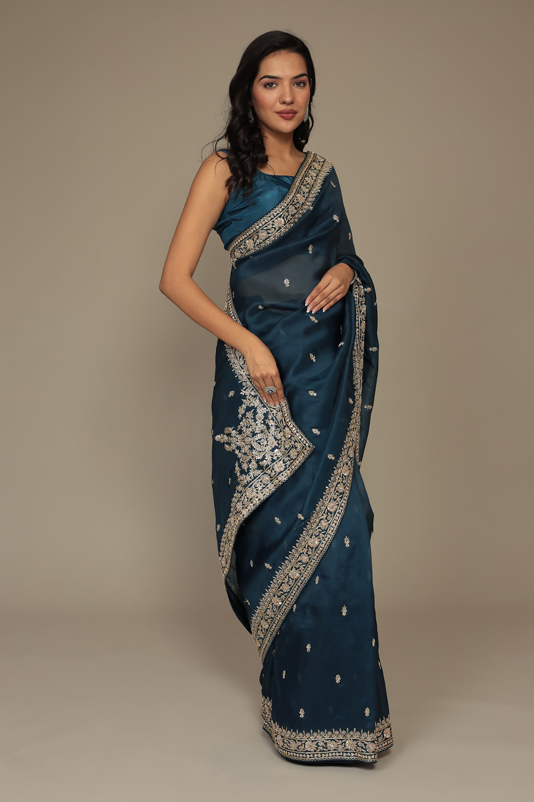 Organza Saree Embellished with Aari and Zardozi work