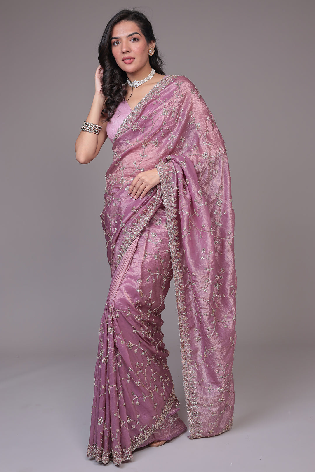 Crushed Tissue Saree with Embellished work