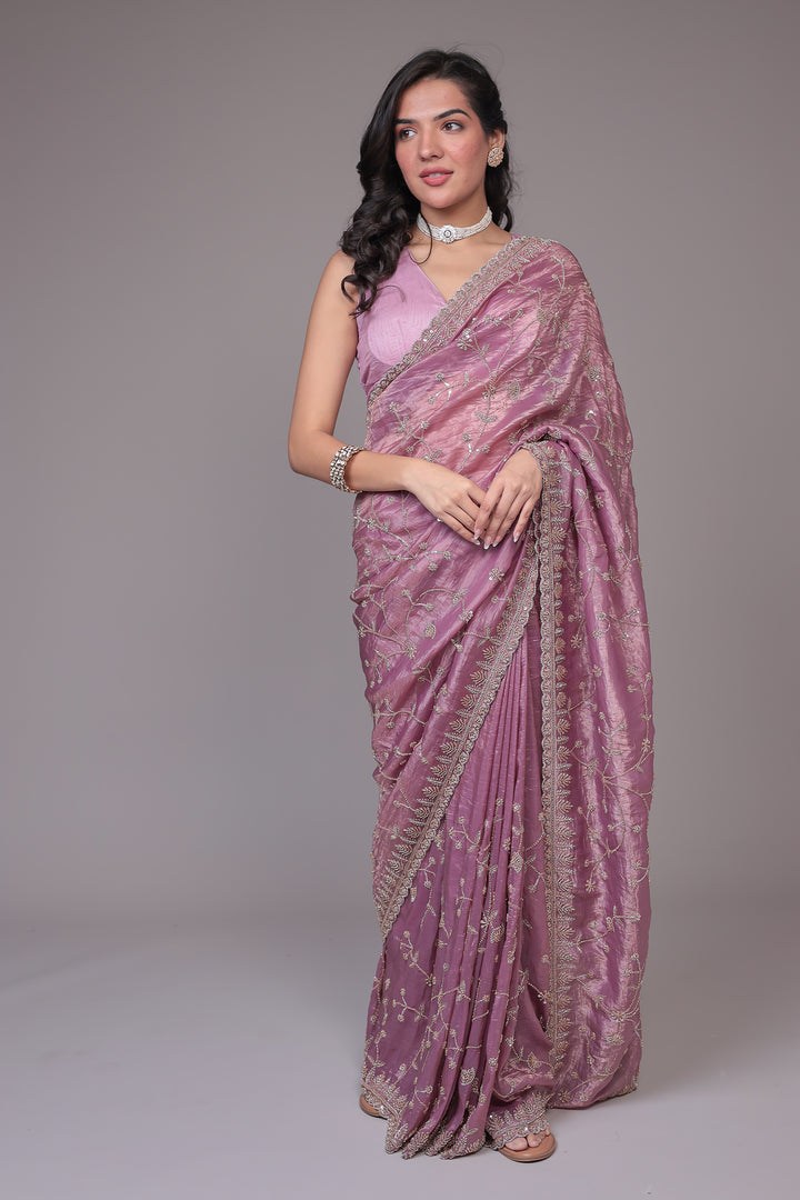 Crushed Tissue Saree with Embellished work