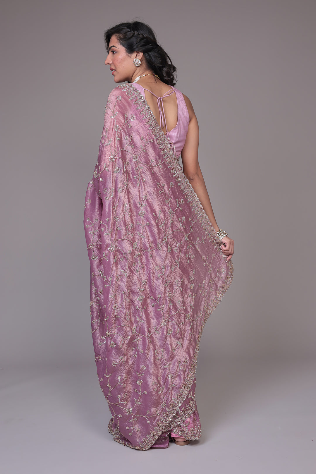 Crushed Tissue Saree with Embellished work